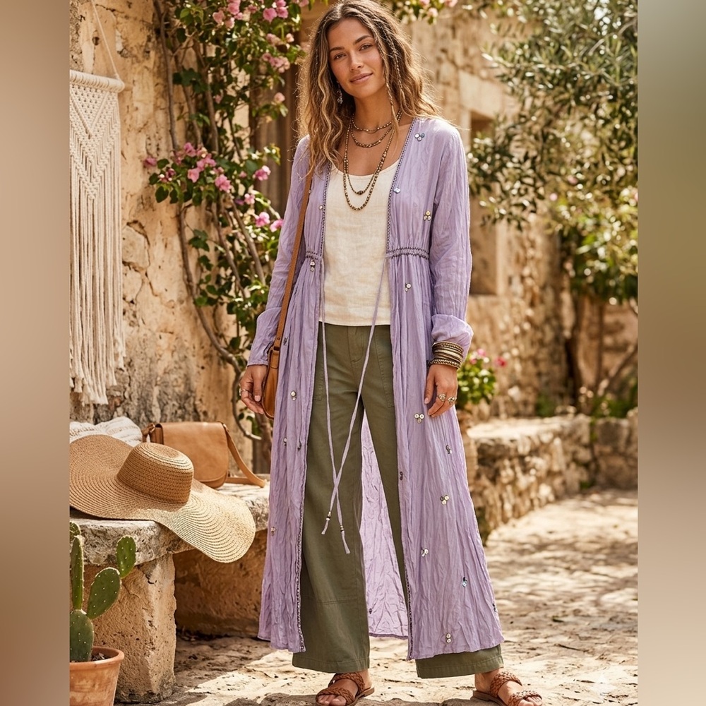 VTG 90’s Moda International Victorias Secret L lilac silk maxi duster festival